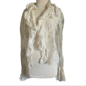 zimmermann designer sheer lace gunne Sax style white cardigan jacket top Sz 0 XS